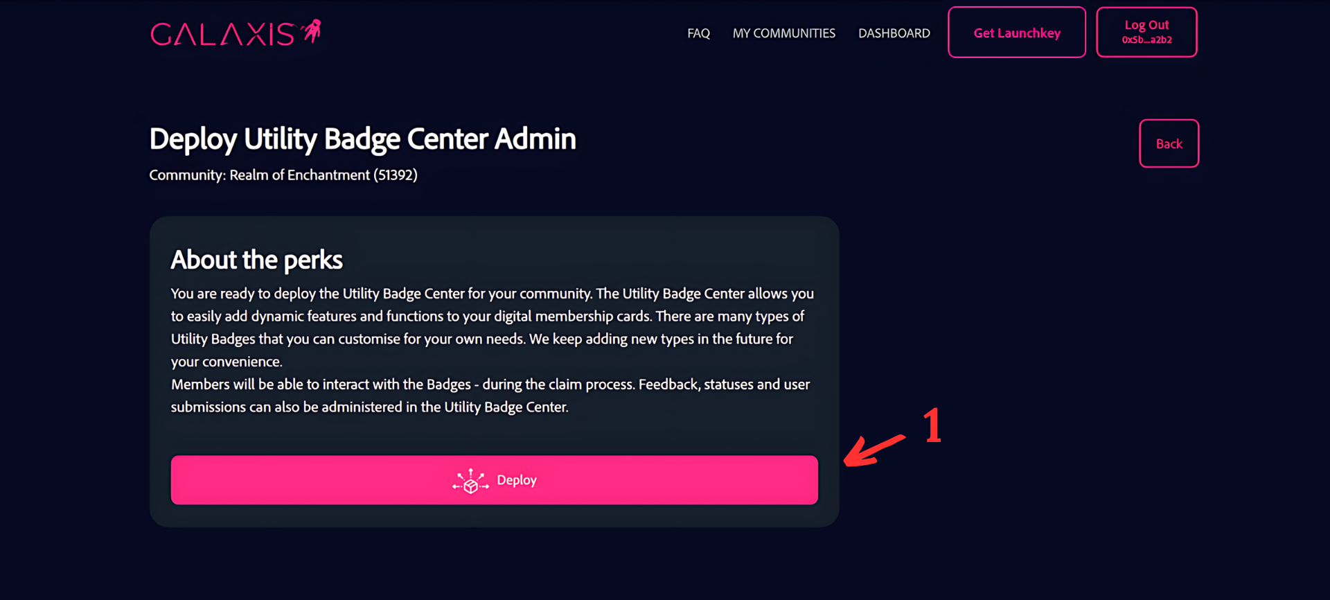 Deploy Utility Badge center | Galaxis Wiki